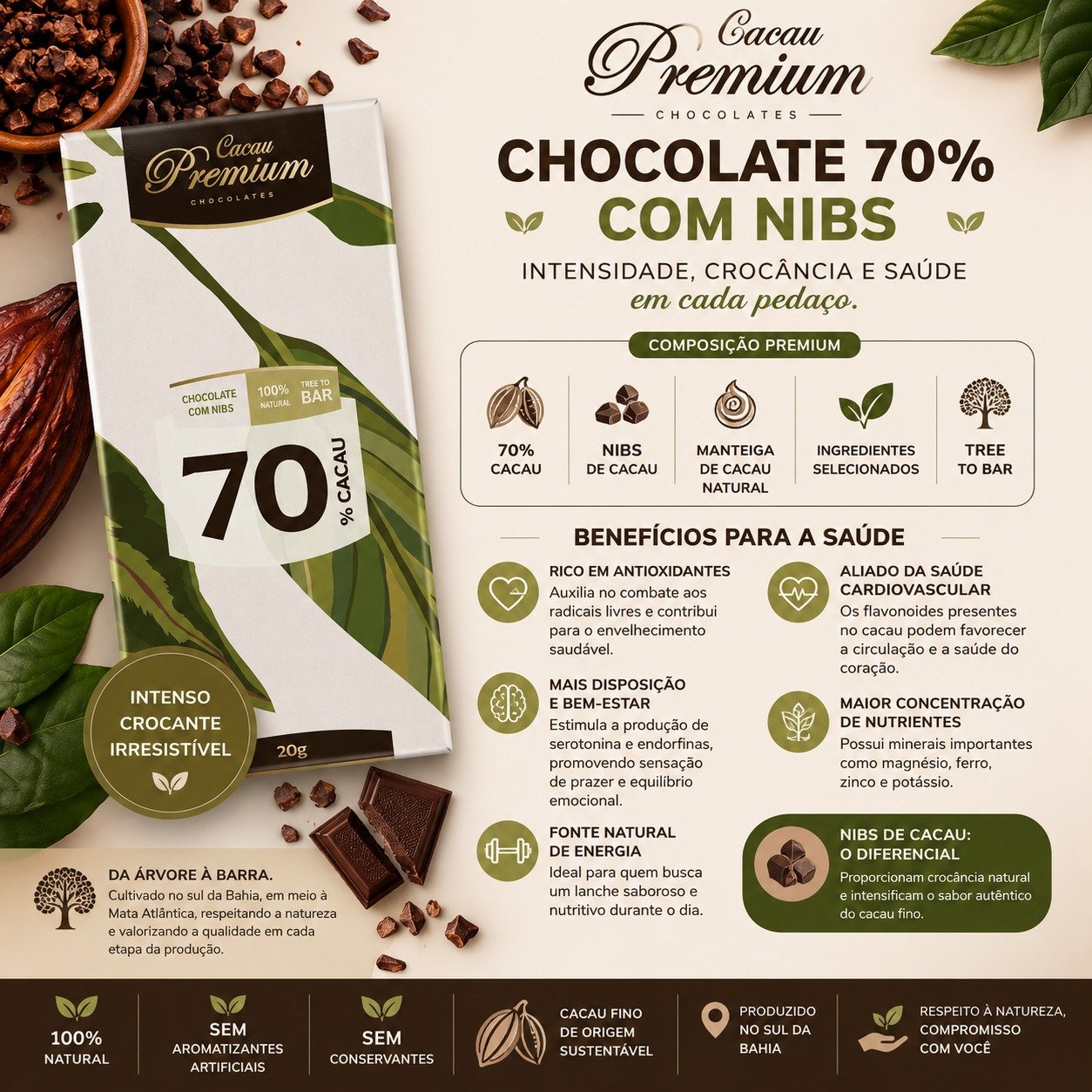 Barra Chocolate 70% com Nibs