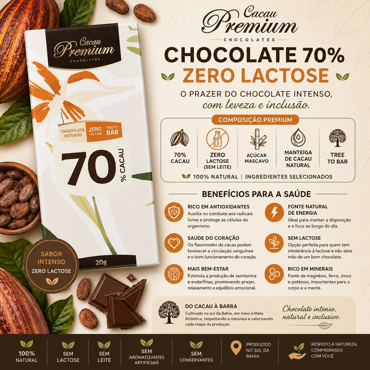 Barra Chocolate 70% Zero Lactose